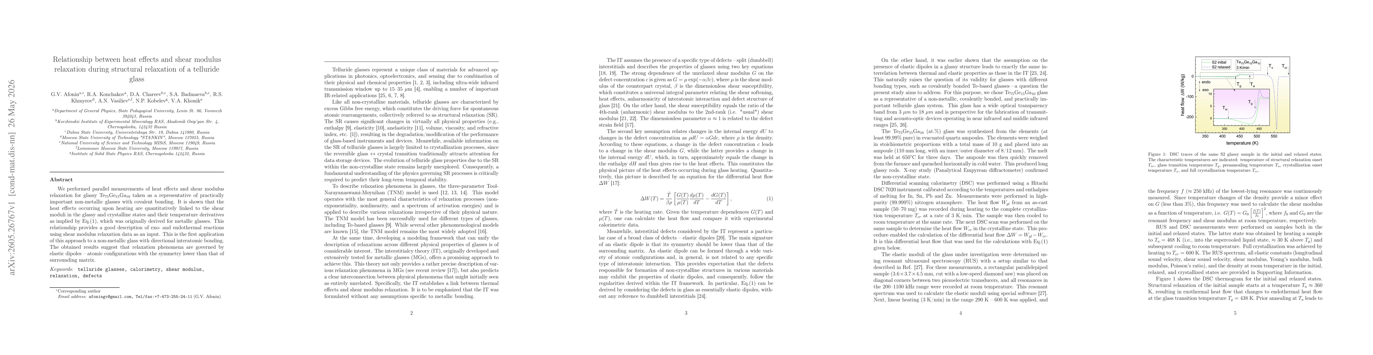 Thumbnail for Relationship between heat effects and shear modulus relaxation during structural relaxation of a telluride glass