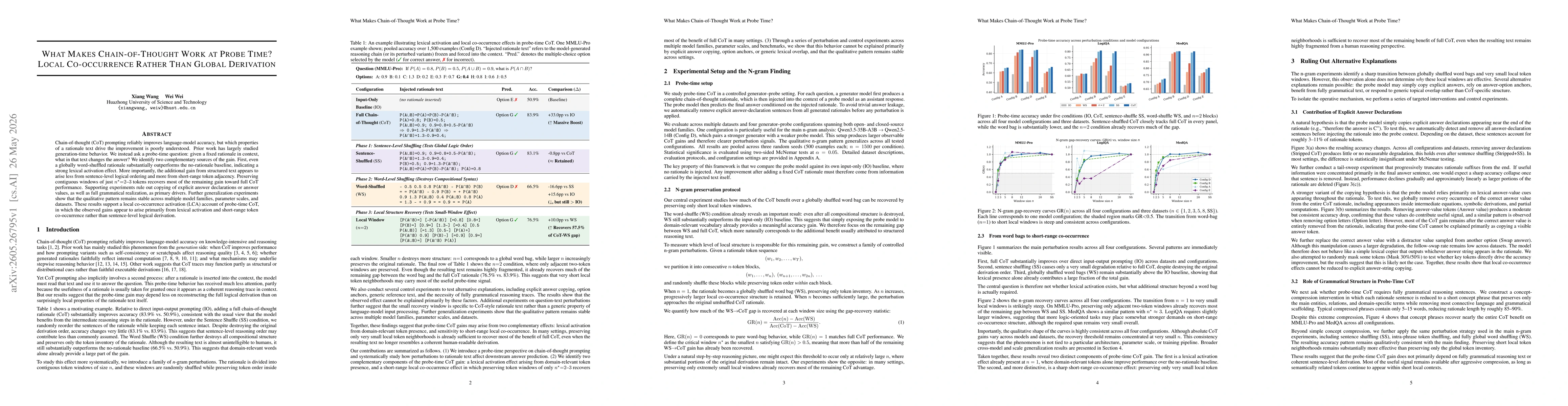 Thumbnail for What Makes Chain-of-Thought Work at Probe Time? Local Co-occurrence Rather Than Global Derivation