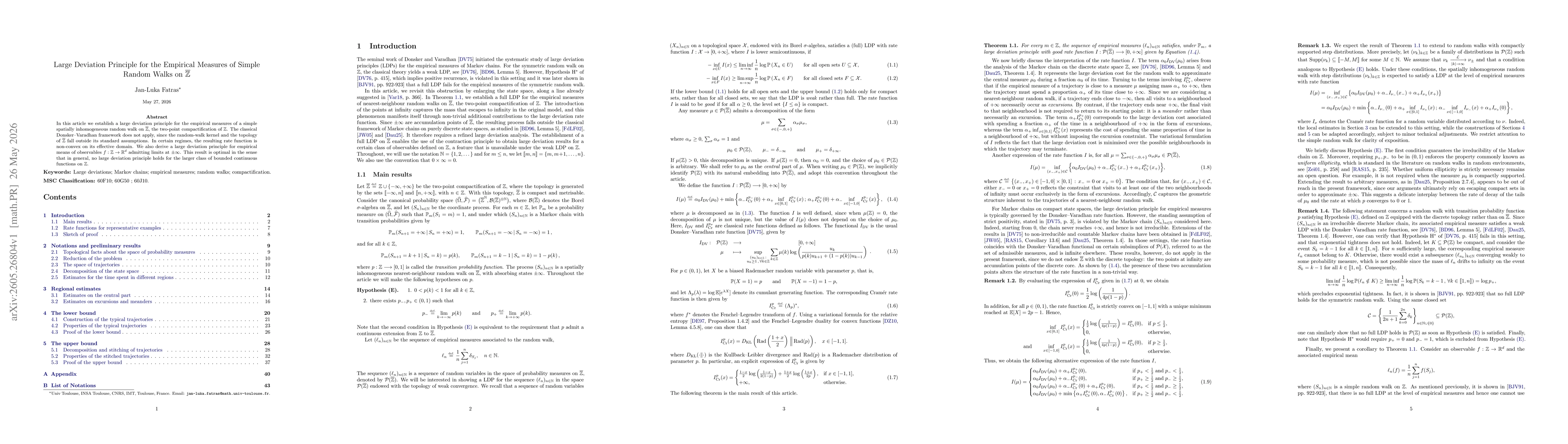 Thumbnail for Large Deviation Principle for the Empirical Measures of Simple Random Walks on $\overline{\mathbb{Z}}$