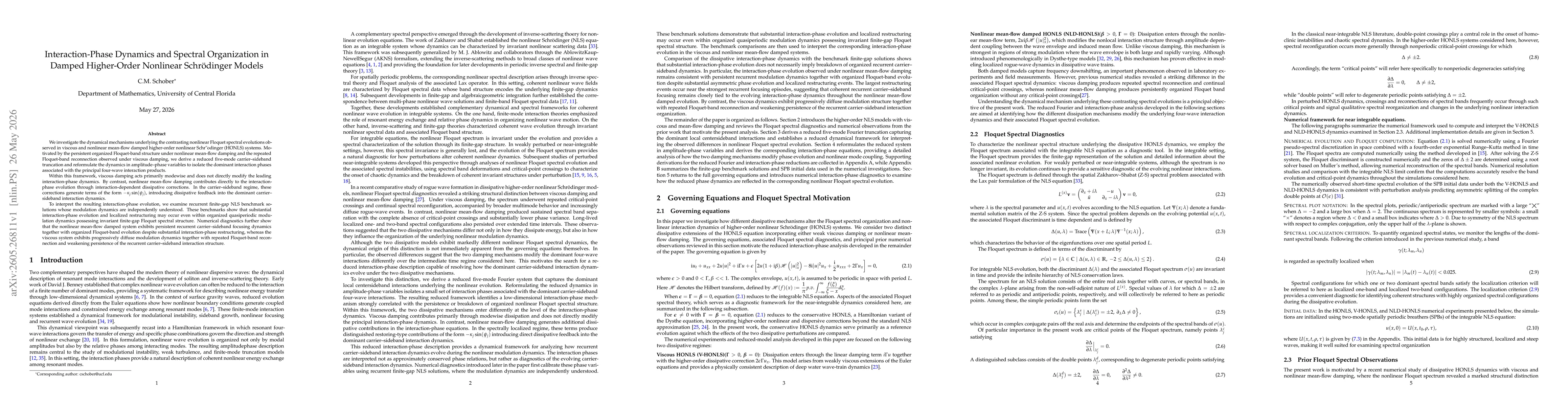 Thumbnail for Interaction-Phase Dynamics and Spectral Organization in Damped Higher-Order Nonlinear Schrödinger Models