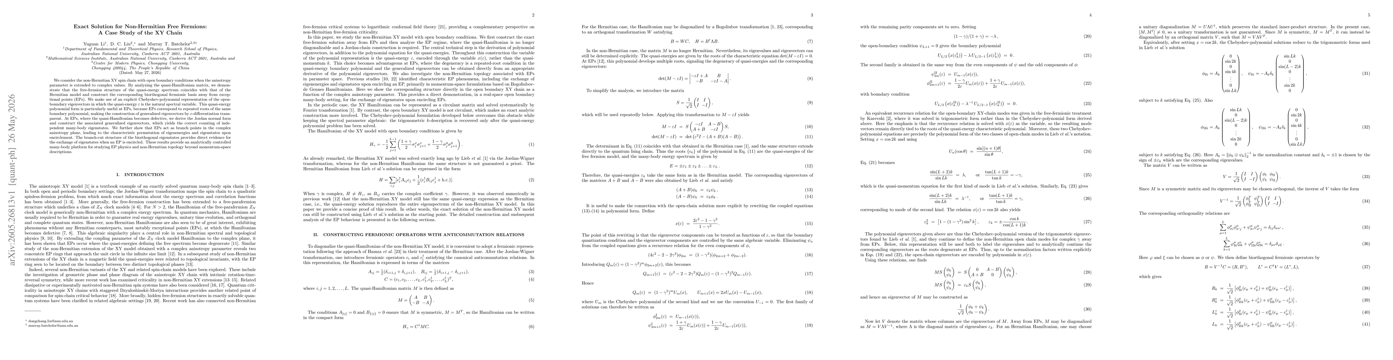 Thumbnail for Exact Solution for Non-Hermitian Free Fermions: A Case Study of the XY Chain