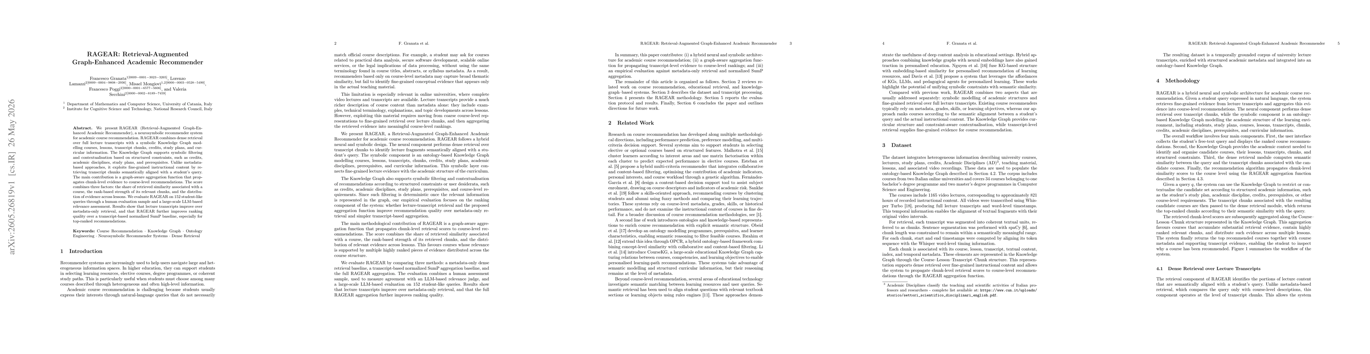 Thumbnail for RAGEAR: Retrieval-Augmented Graph-Enhanced Academic Recommender