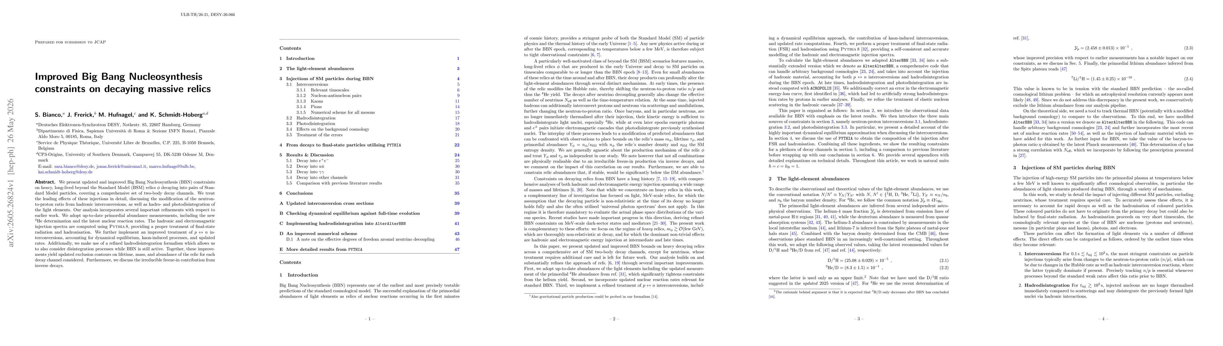 Thumbnail for Improved Big Bang Nucleosynthesis constraints on decaying massive relics