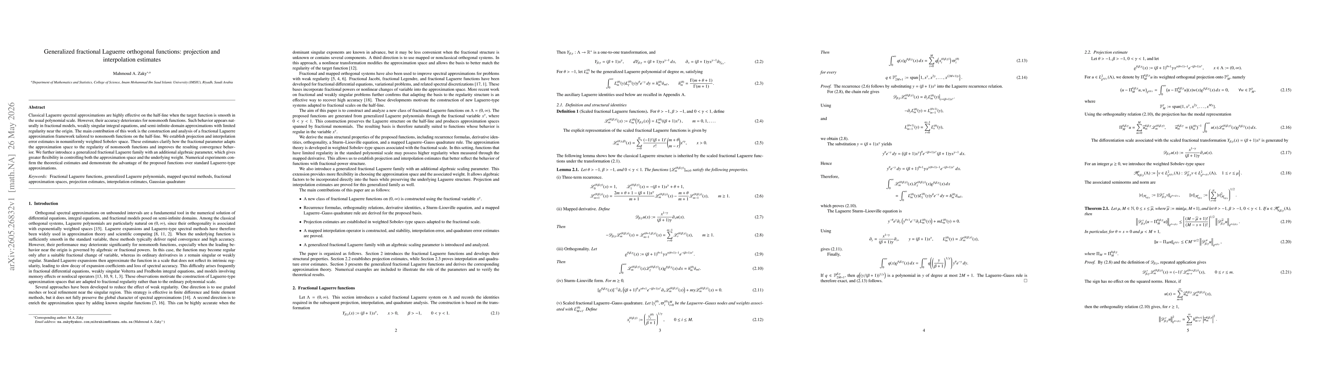 Thumbnail for Generalized fractional Laguerre orthogonal functions: projection and interpolation estimates