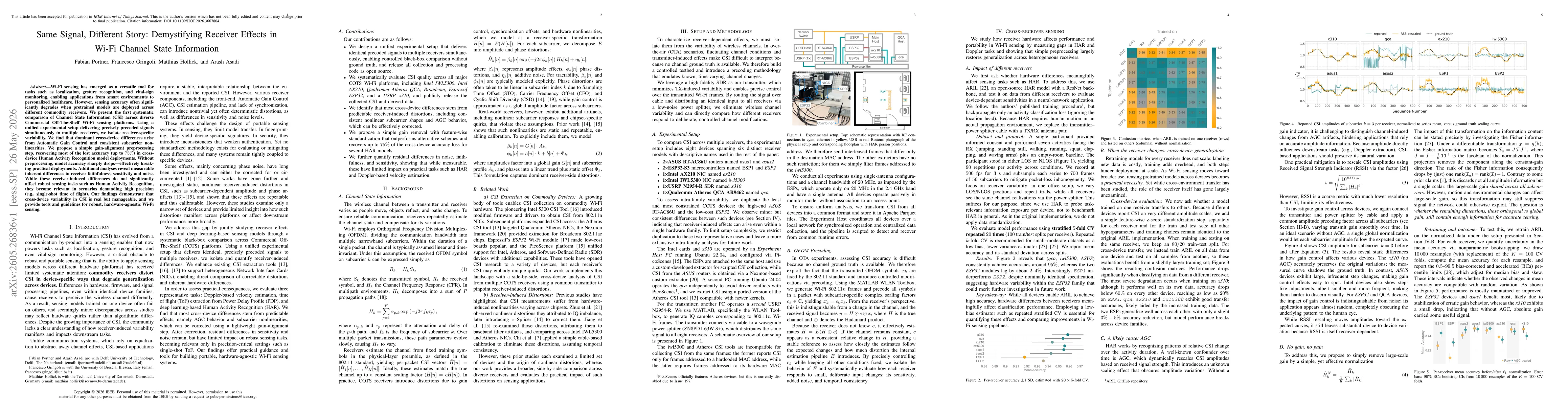 Thumbnail for Same Signal, Different Story: Demystifying Receiver Effects in Wi-Fi Channel State Information