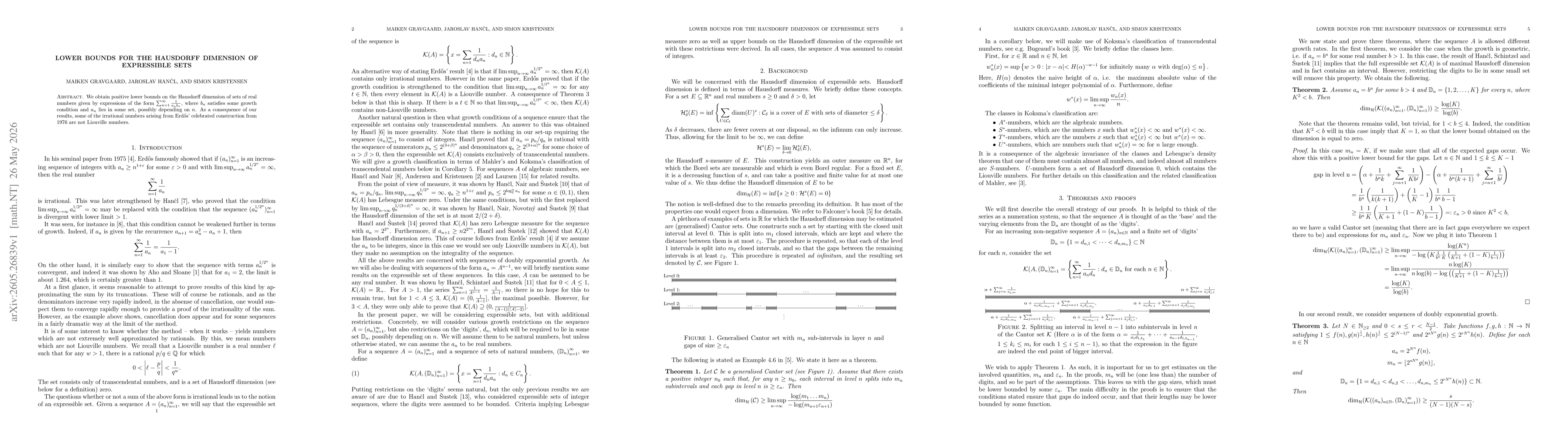Thumbnail for Lower bounds for the Hausdorff dimension of expressible sets