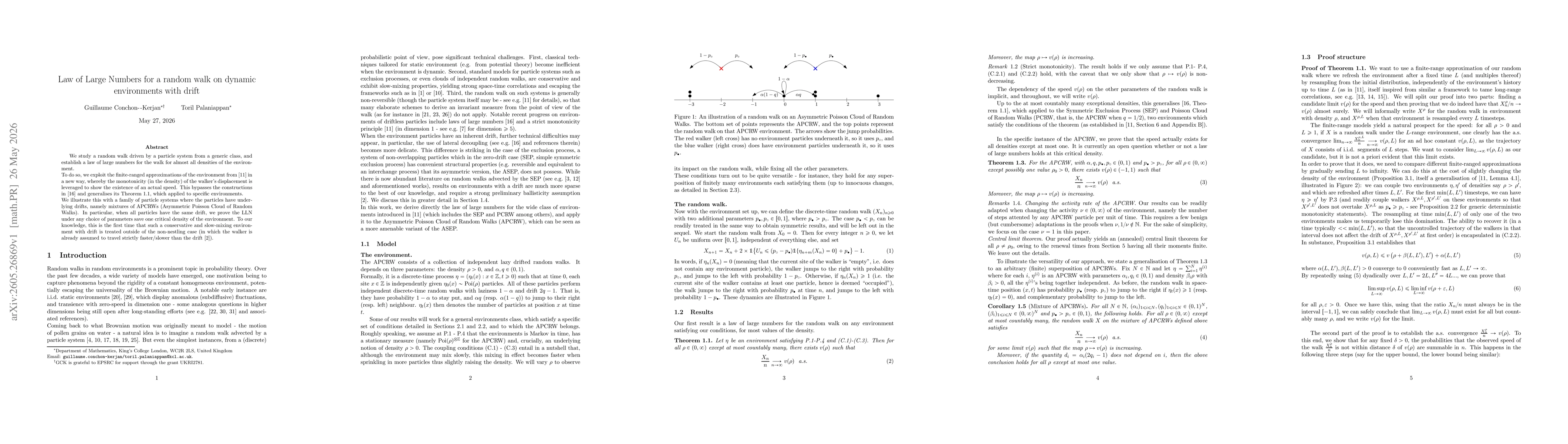 Thumbnail for Law of Large Numbers for a random walk on dynamic environments with drift