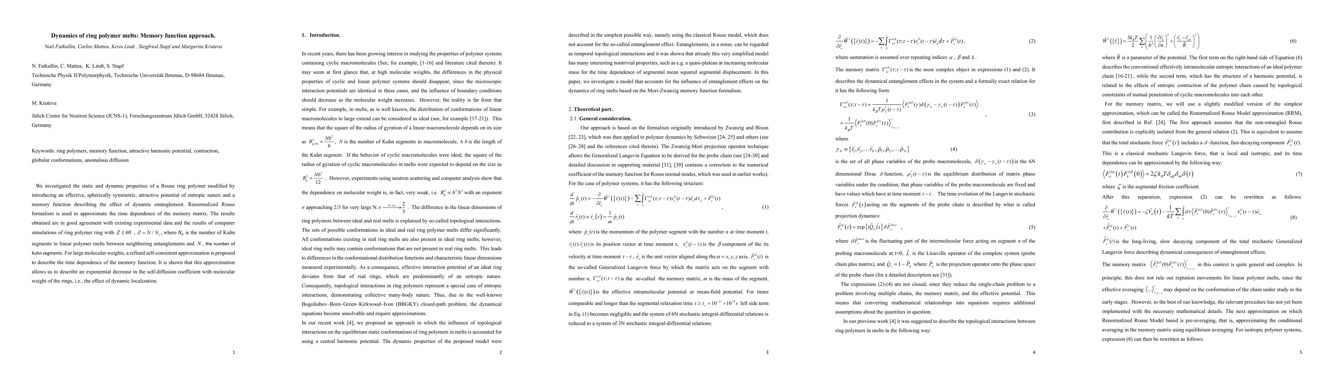 Thumbnail for Dynamics of ring polymer melts: Memory function approach