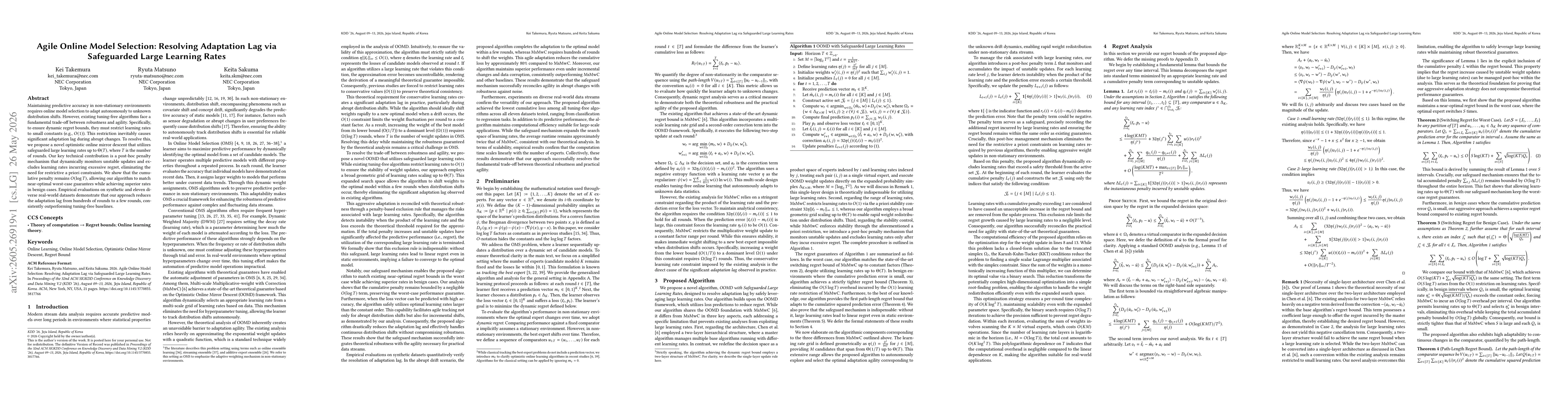 Thumbnail for Agile Online Model Selection: Resolving Adaptation Lag via Safeguarded Large Learning Rates