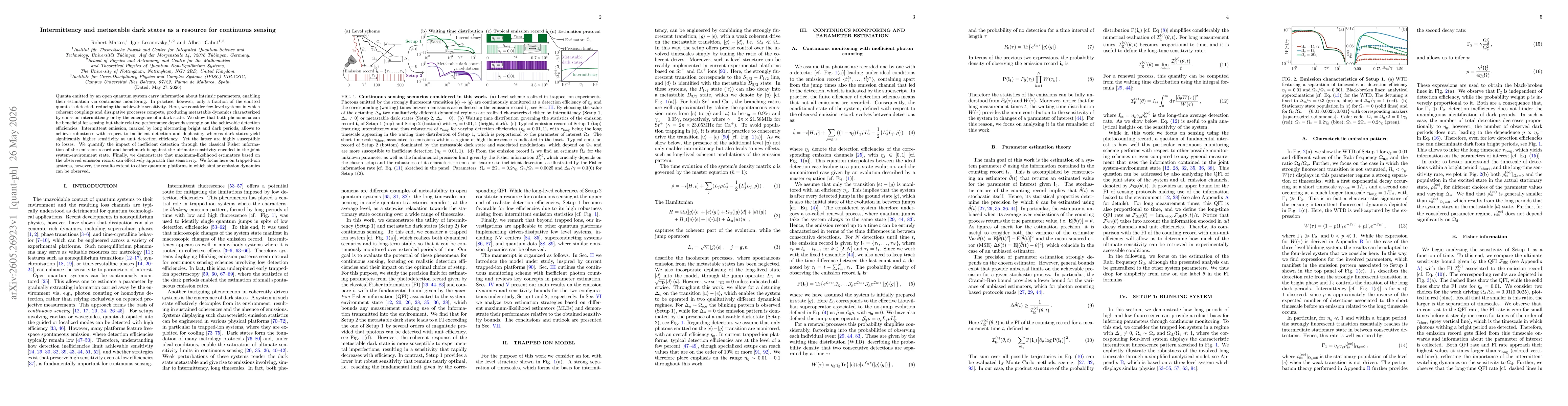 Thumbnail for Intermittency and metastable dark states as a resource for continuous sensing