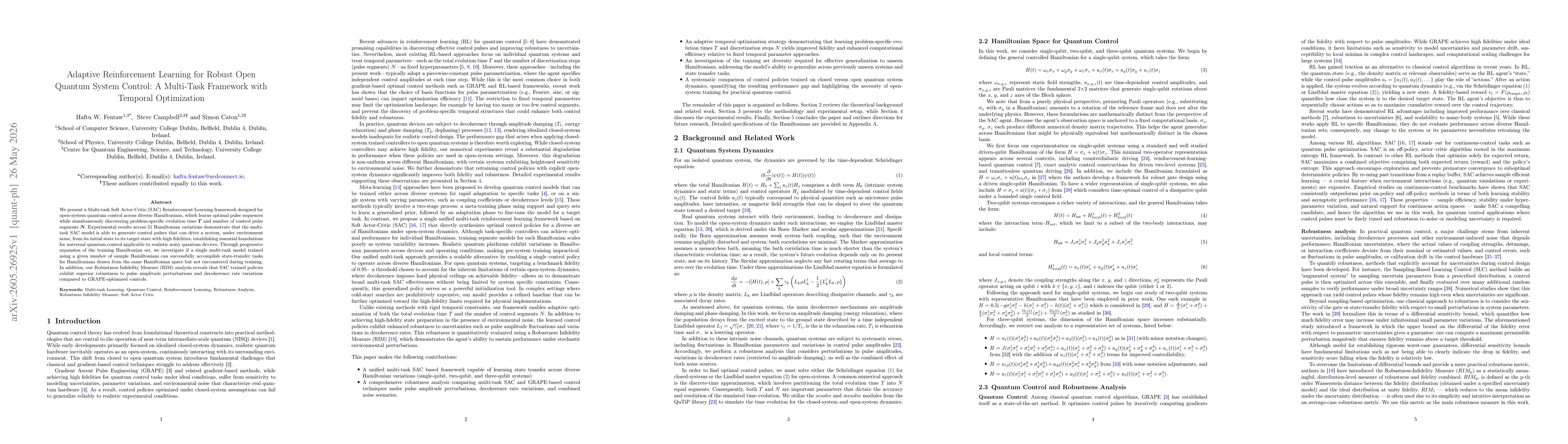 Thumbnail for Adaptive Reinforcement Learning for Robust Open Quantum System Control: A Multi-Task Framework with Temporal Optimization