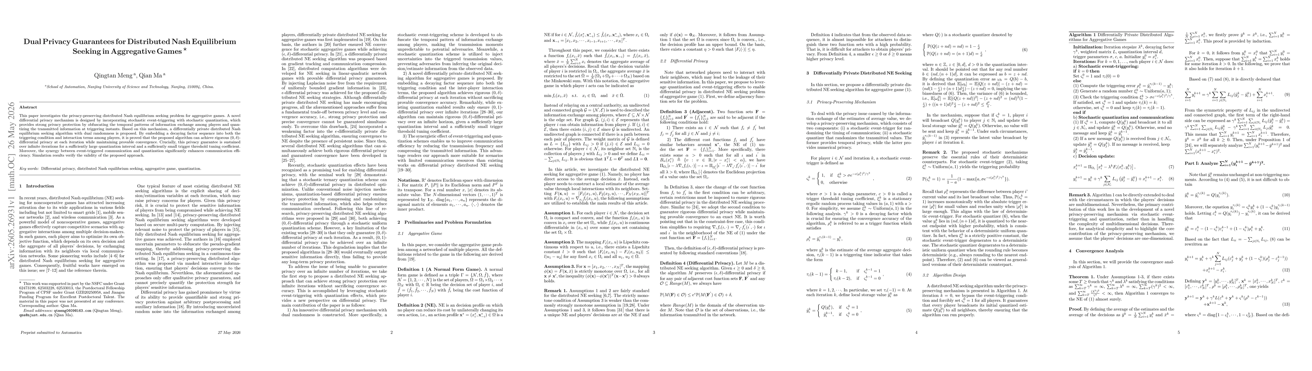 Thumbnail for Dual Privacy Guarantees for Distributed Nash Equilibrium Seeking in Aggregative Games