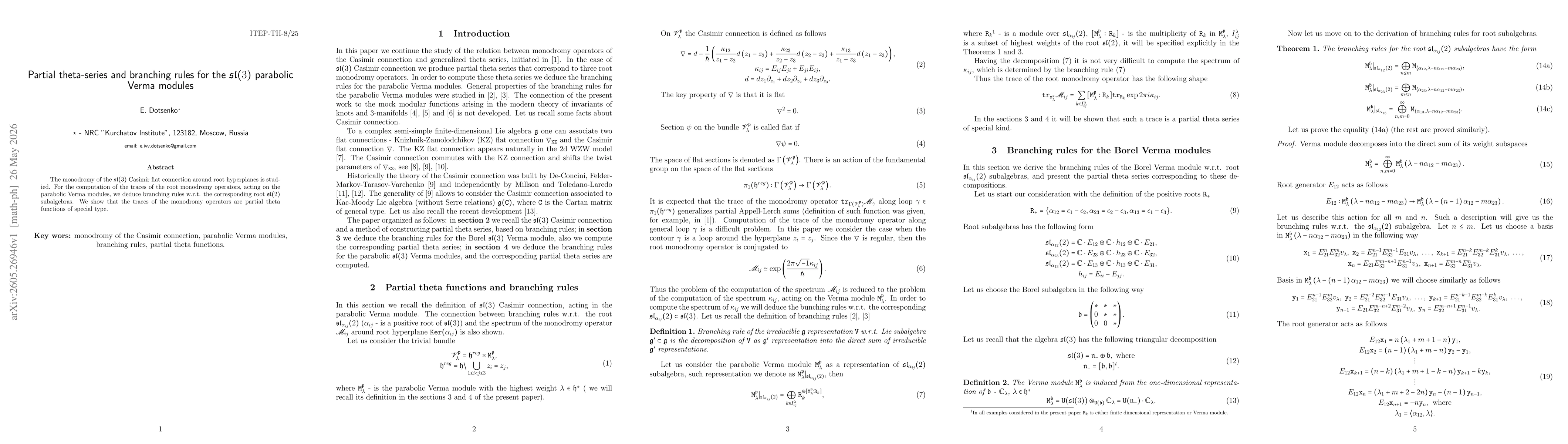 Thumbnail for Partial theta-series and branching rules for the $\sl(3)$ parabolic Verma modules