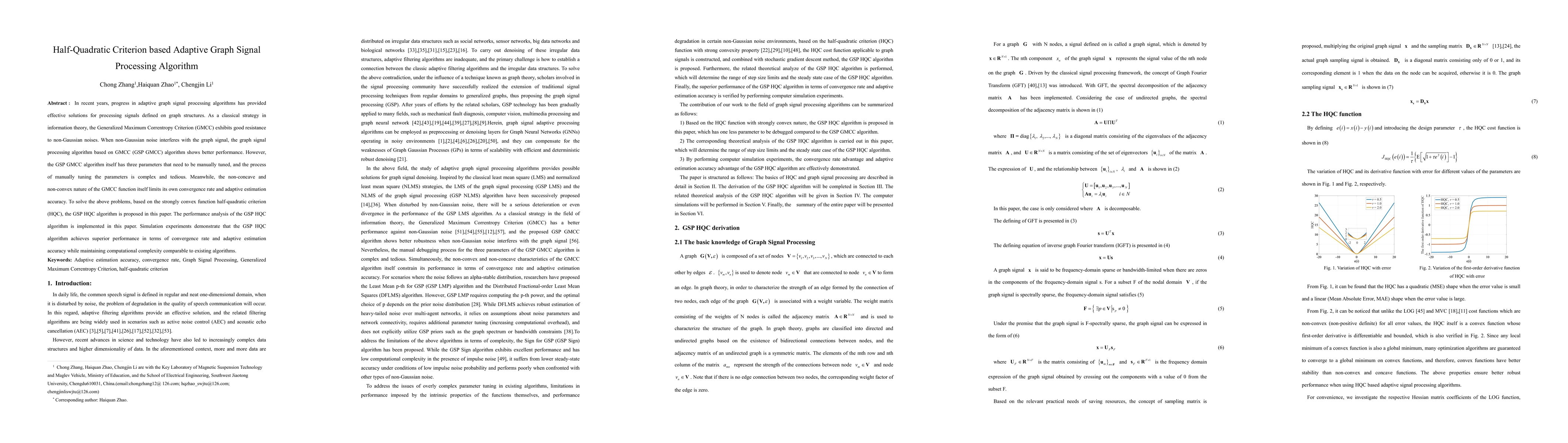 Thumbnail for Half-Quadratic Criterion based Adaptive Graph Signal Processing Algorithm