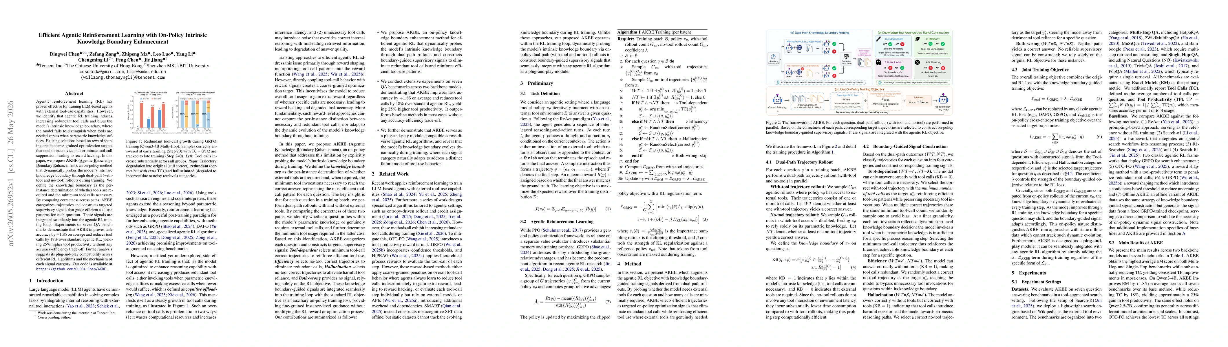 Thumbnail for Efficient Agentic Reinforcement Learning with On-Policy Intrinsic Knowledge Boundary Enhancement