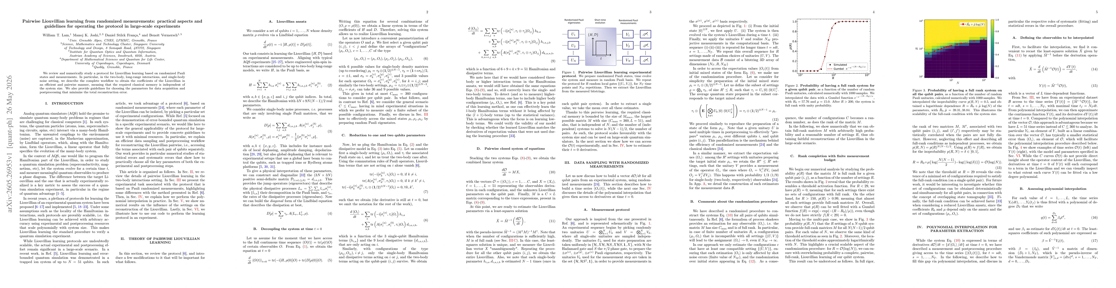 Thumbnail for Pairwise Liouvillian learning from randomized measurements: practical aspects and guidelines for operating the protocol in large-scale experiments