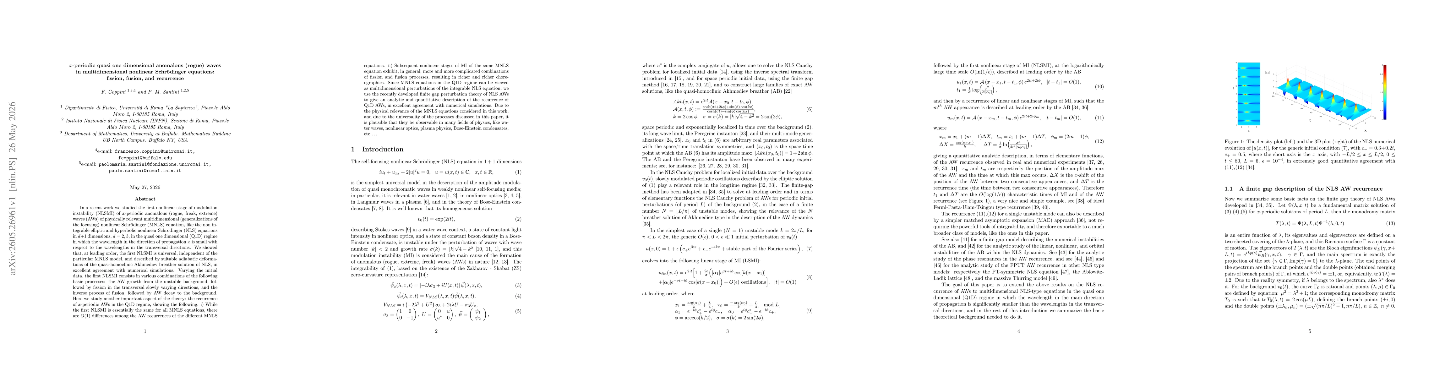 Thumbnail for x-periodic Quasi One Dimensional Anomalous (Rogue) Waves in Multidimensional Nonlinear Schrödinger Equations: Fission, Fusion, and Recurrence