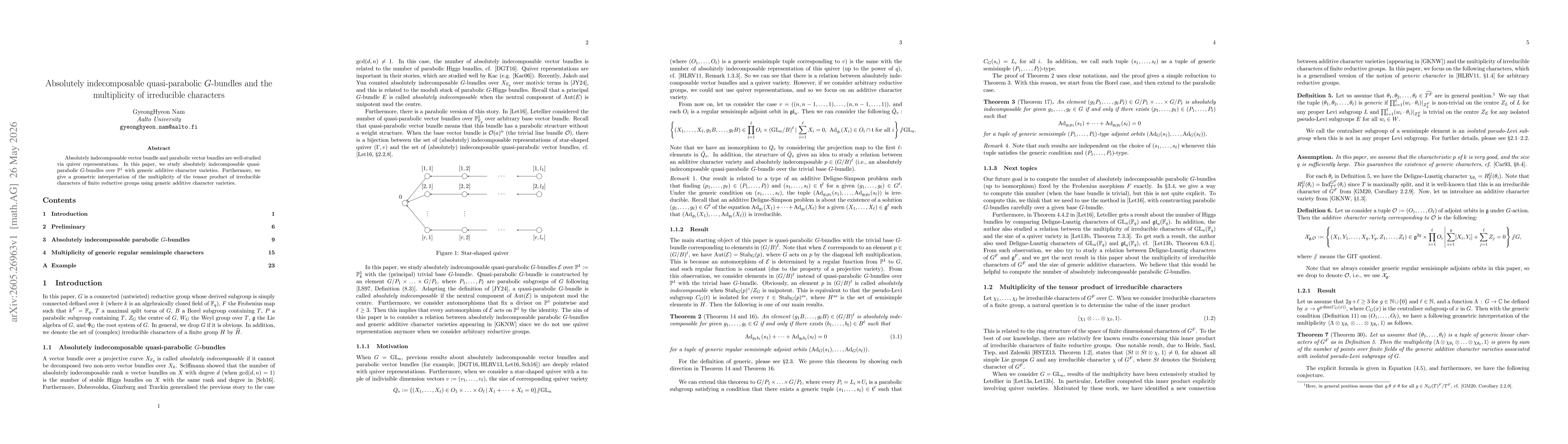Thumbnail for Absolutely indecomposable quasi-parabolic $G$-bundles and the multiplicity of irreducible characters