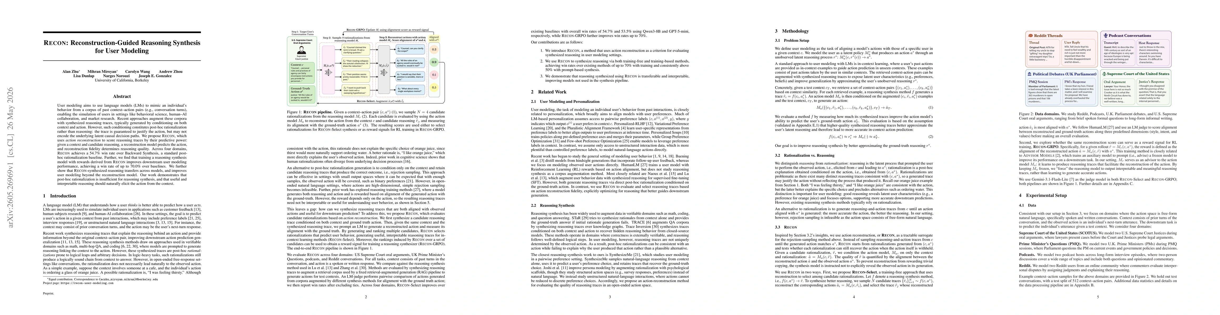 Thumbnail for Recon: Reconstruction-Guided Reasoning Synthesis for User Modeling