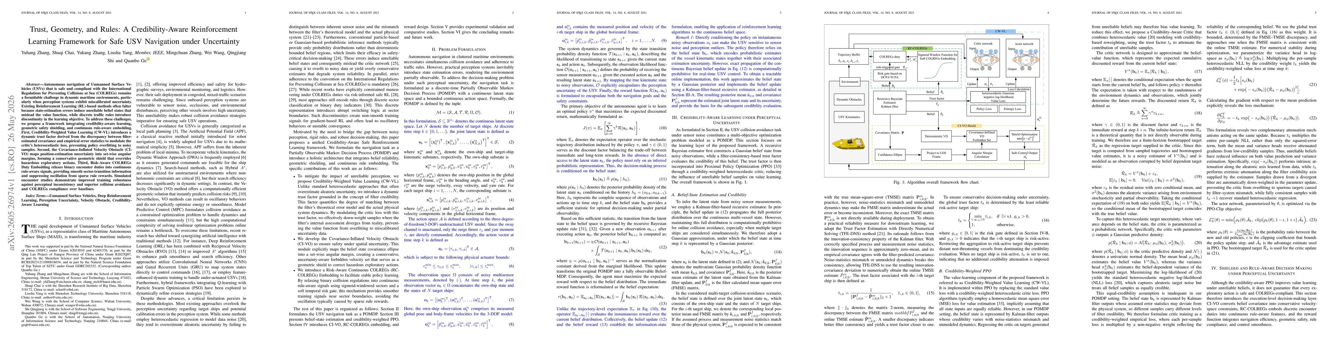 Thumbnail for Trust, Geometry, and Rules: A Credibility-Aware Reinforcement Learning Framework for Safe USV Navigation under Uncertainty