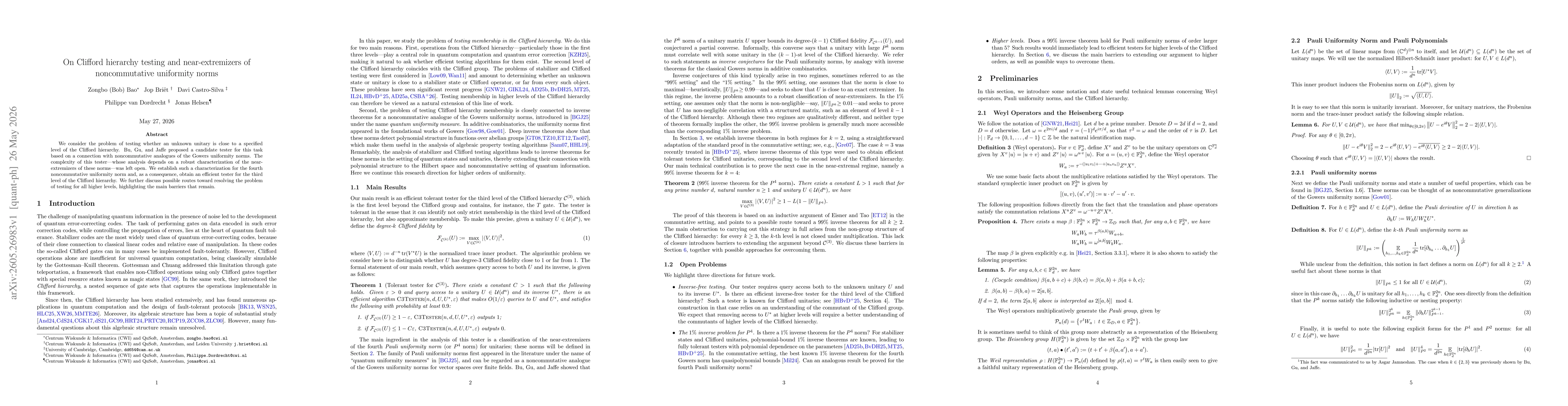 Thumbnail for On Clifford hierarchy testing and near-extremizers of noncommutative uniformity norms