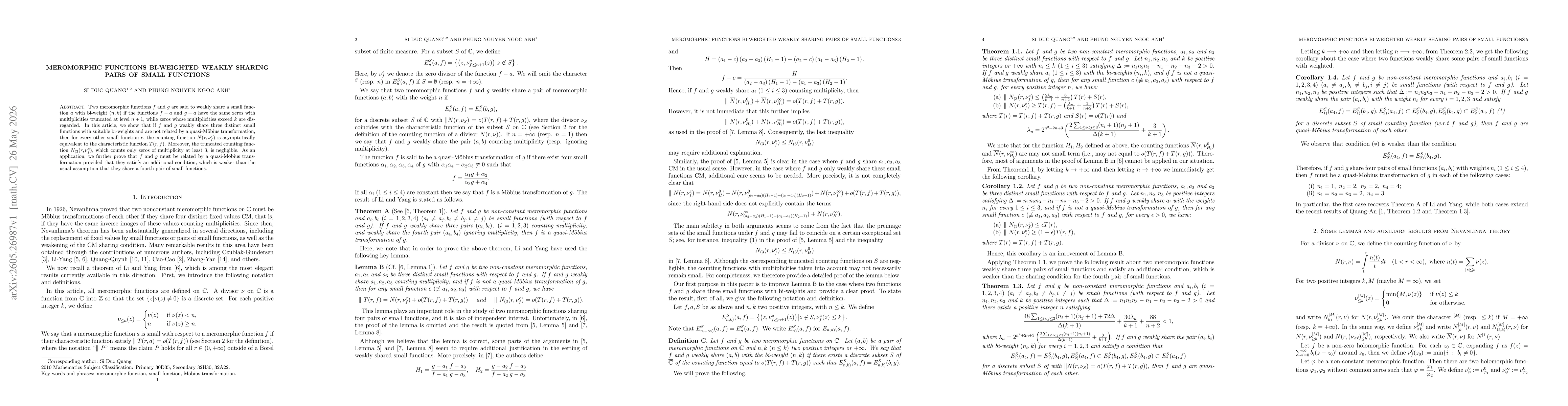 Thumbnail for Meromorphic functions bi-weighted weakly sharing pairs of small functions