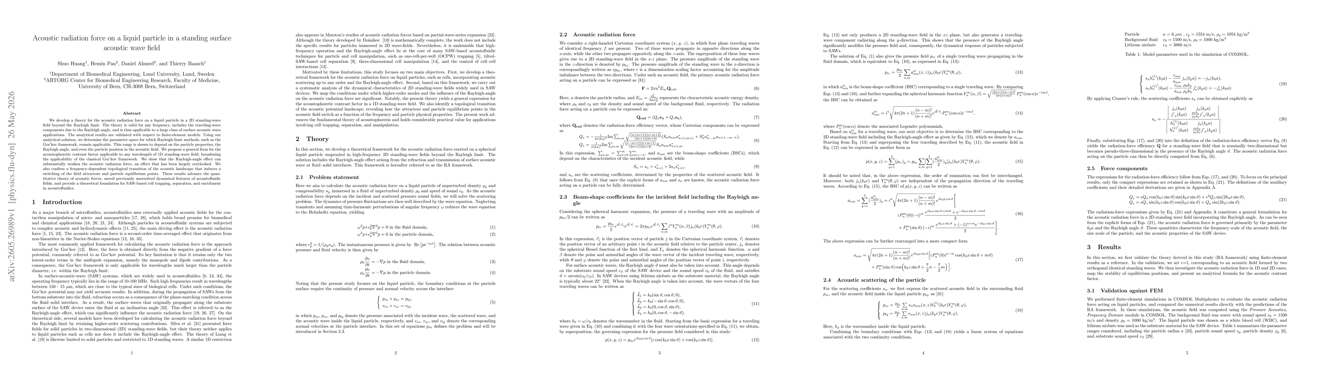 Thumbnail for Acoustic radiation force on a liquid particle in a standing surface acoustic wave field