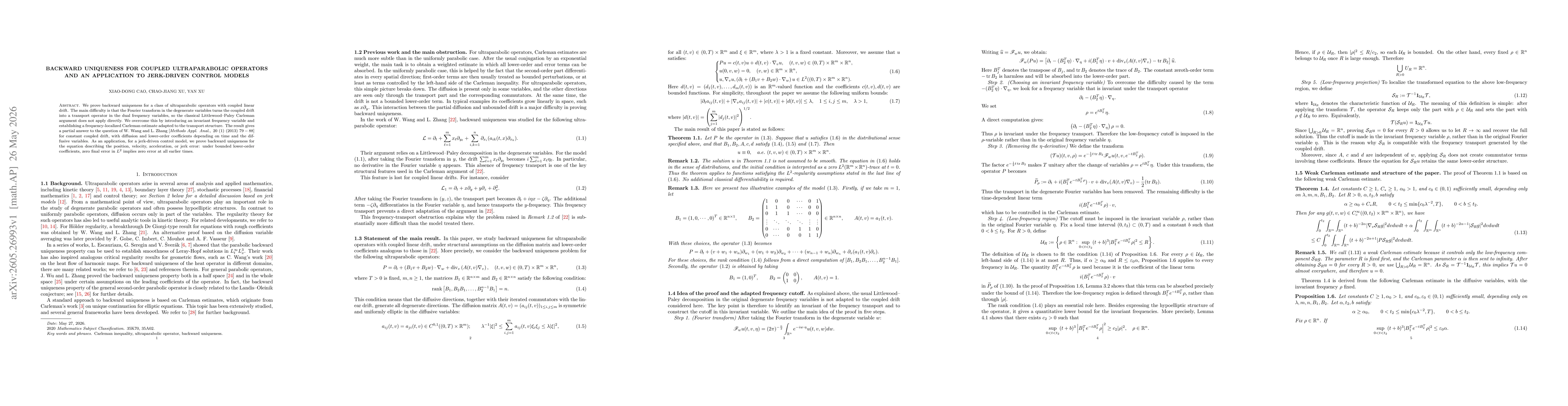 Thumbnail for Backward Uniqueness for Coupled Ultraparabolic Operators and an Application to Jerk-Driven Control Models