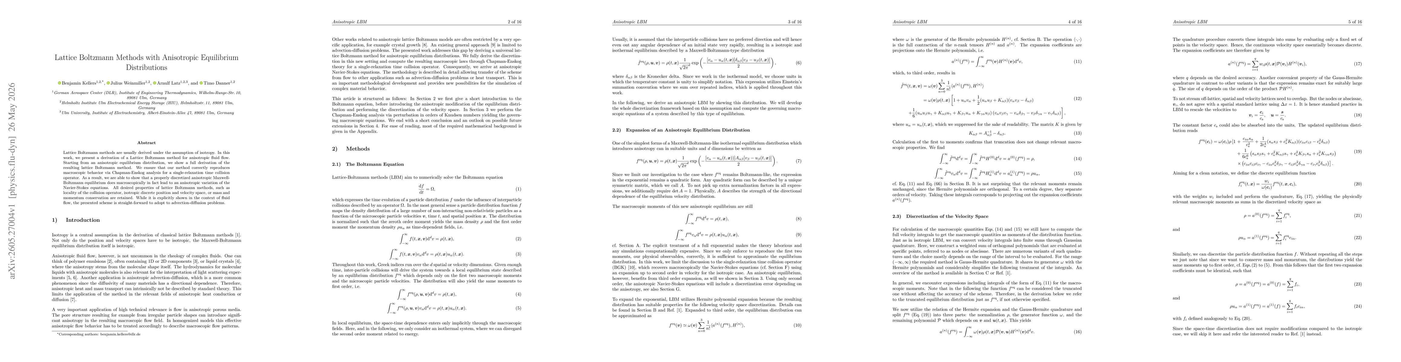 Thumbnail for Lattice Boltzmann Methods with Anisotropic Equilibrium Distributions