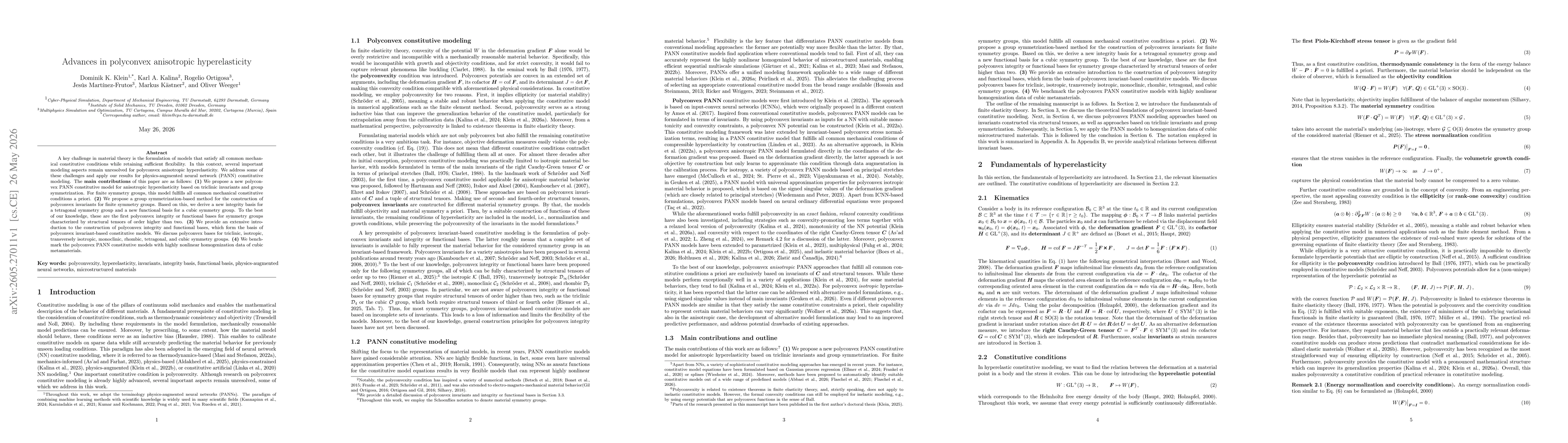 Thumbnail for Advances in polyconvex anisotropic hyperelasticity