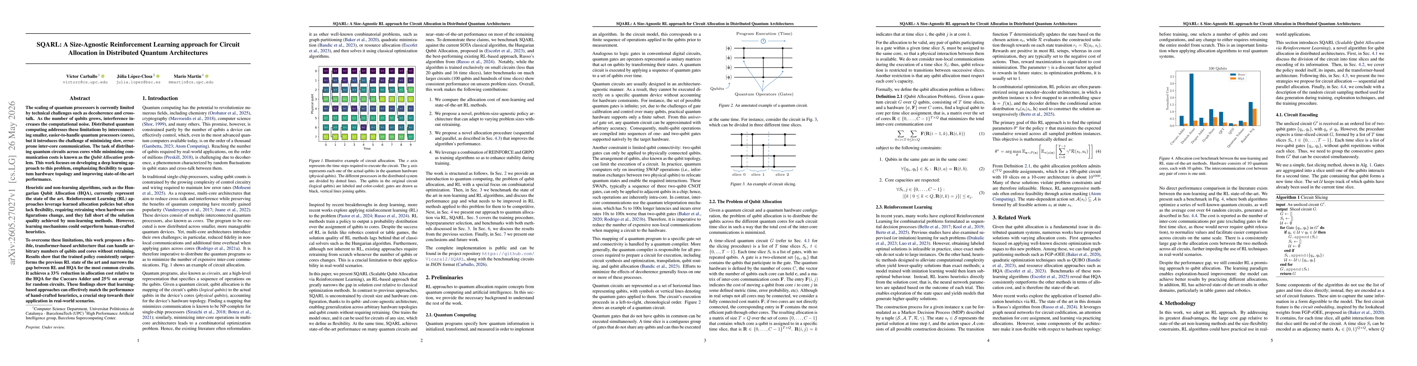 Thumbnail for SQARL: A Size-Agnostic Reinforcement Learning approach for Circuit Allocation in Distributed Quantum Architectures
