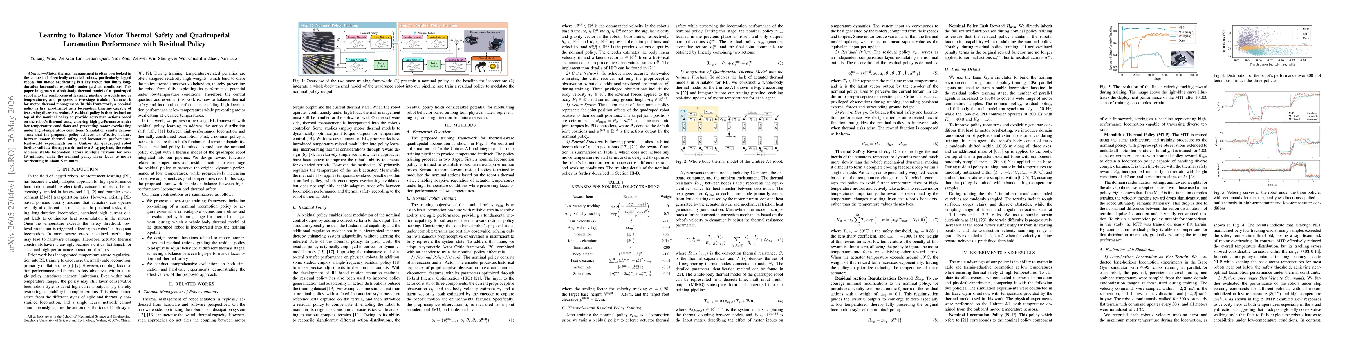 Thumbnail for Learning to Balance Motor Thermal Safety and Quadrupedal Locomotion Performance with Residual Policy