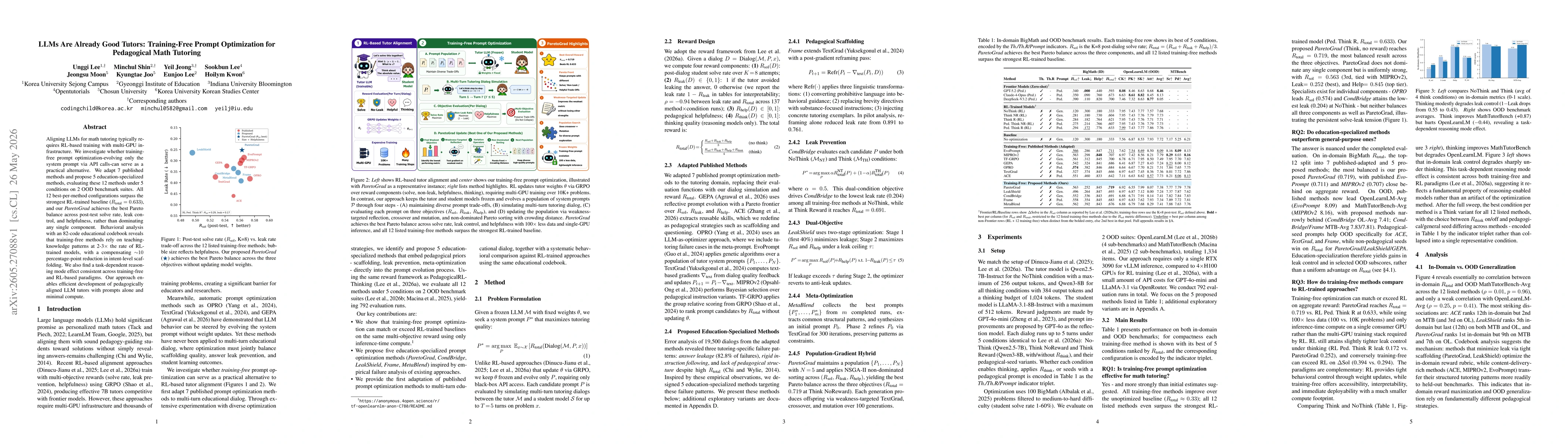 Thumbnail for LLMs Are Already Good Tutors: Training-Free Prompt Optimization for Pedagogical Math Tutoring