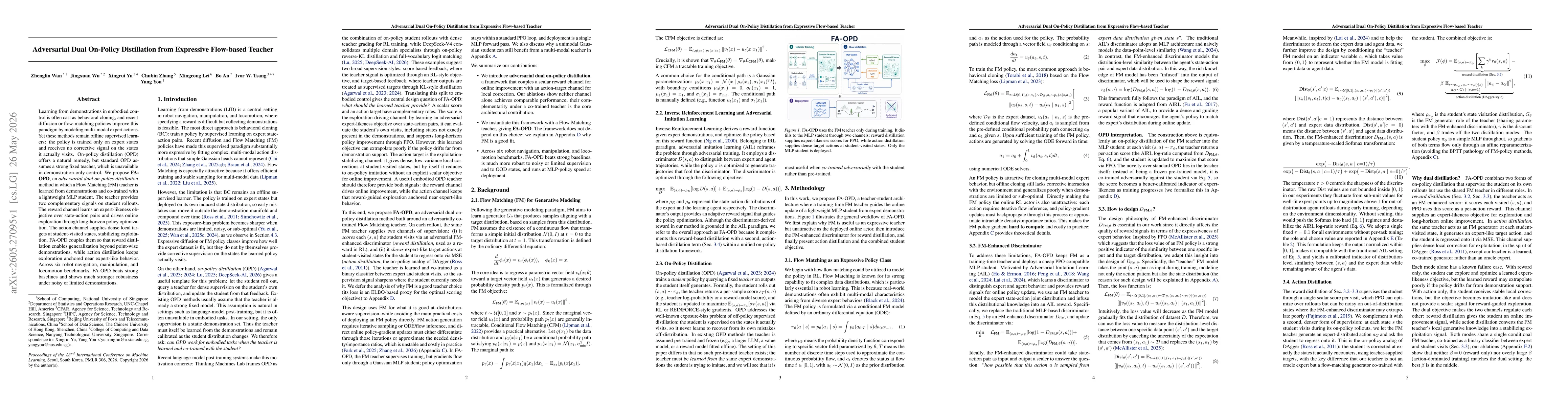 Thumbnail for Adversarial Dual On-Policy Distillation from Expressive Flow-based Teacher