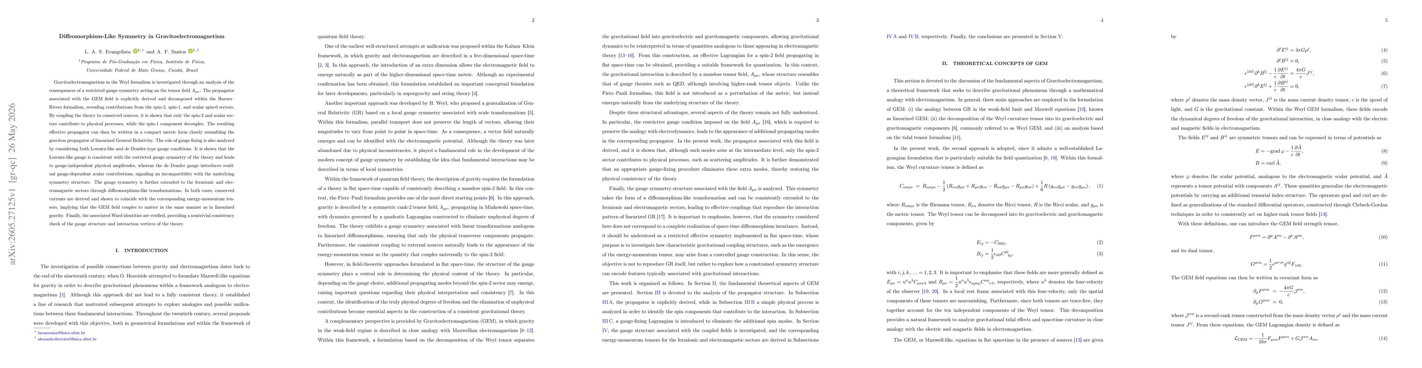 Thumbnail for Diffeomorphism-Like Symmetry in Gravitoelectromagnetism