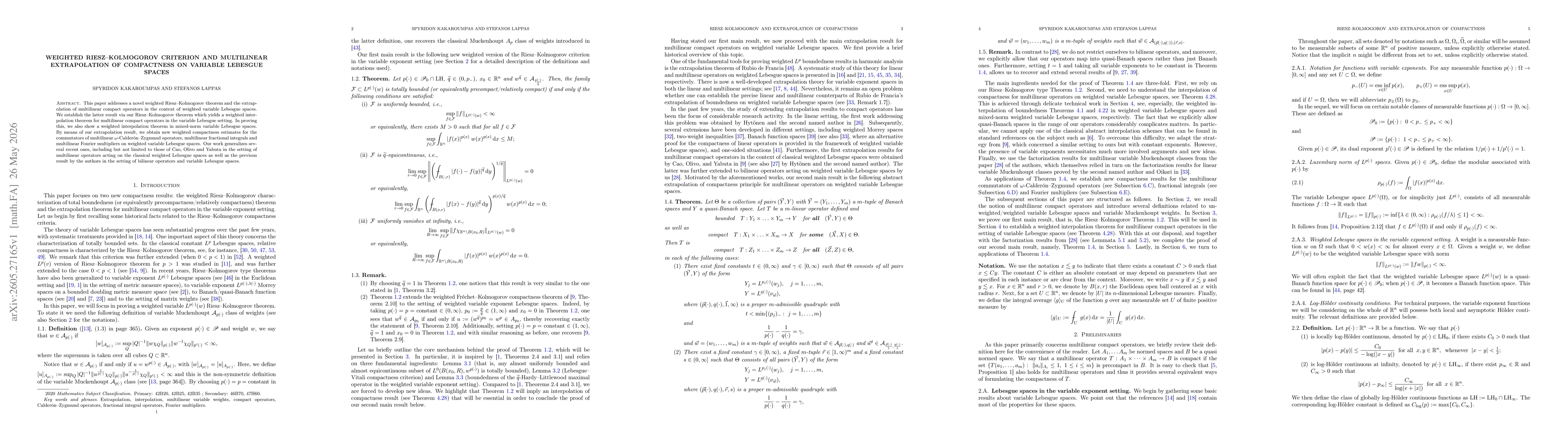 Thumbnail for Weighted Riesz--Kolmogorov criterion and multilinear extrapolation of compactness on variable Lebesgue spaces
