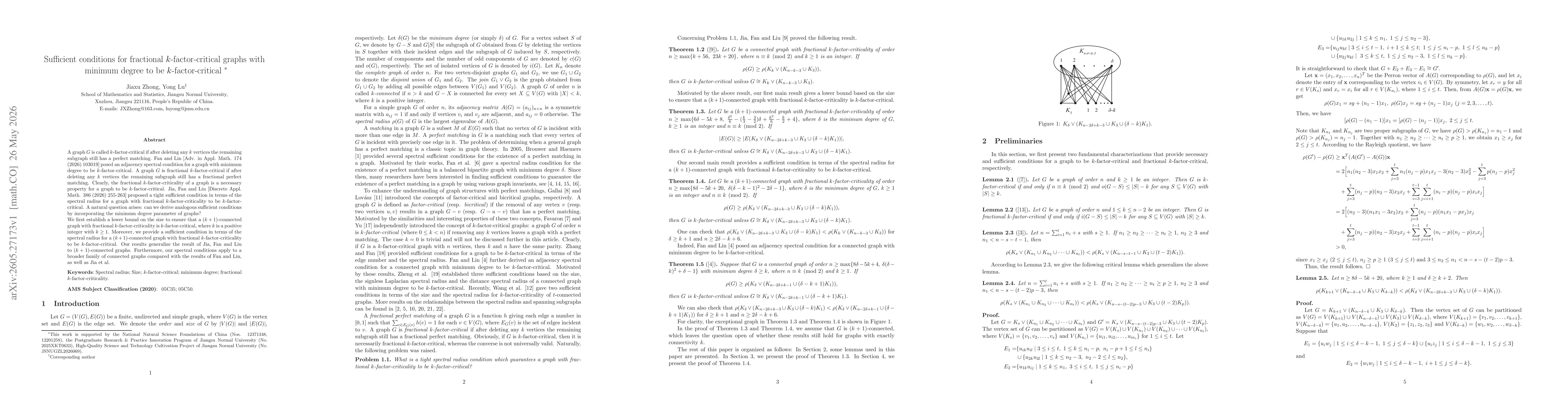Thumbnail for Sufficient conditions for fractional $k$-factor-critical graphs with minimum degree to be $k$-factor-critical