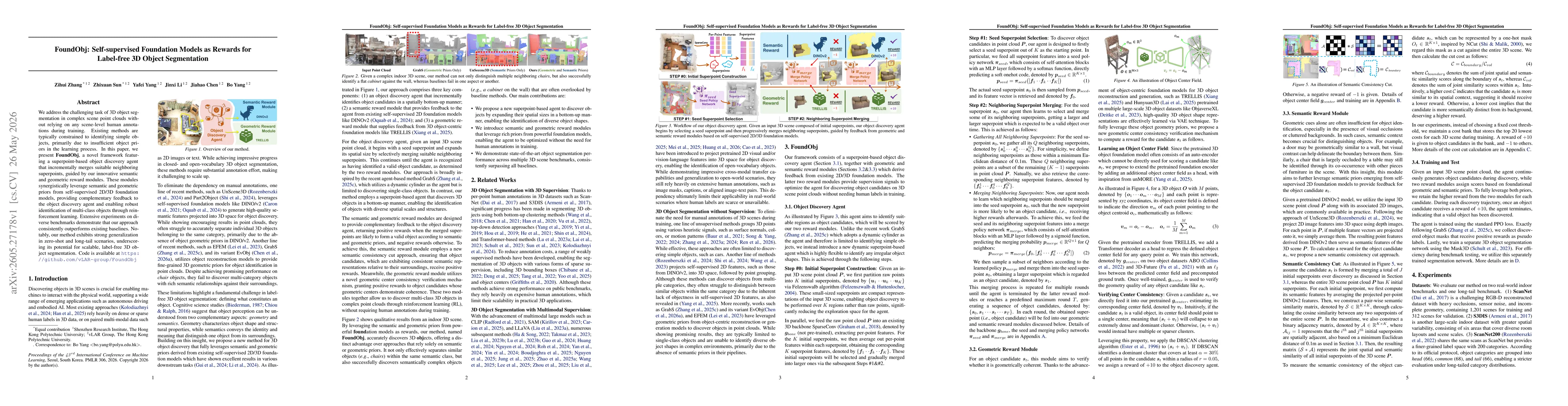 Thumbnail for FoundObj: Self-supervised Foundation Models as Rewards for Label-free 3D Object Segmentation