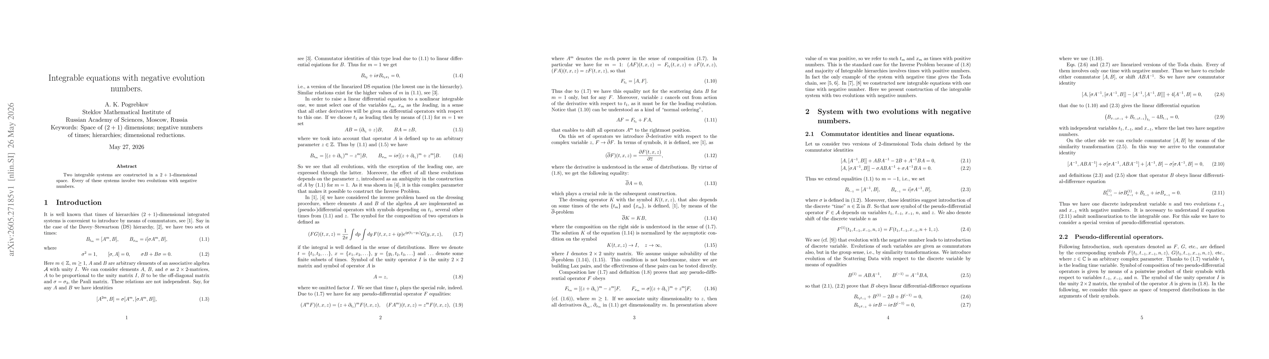 Thumbnail for Integrable equations with negative evolution numbers
