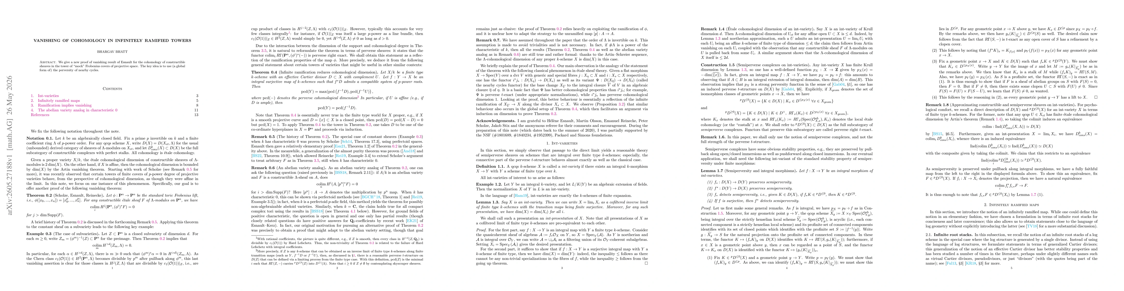 Thumbnail for Vanishing of cohomology in infinitely ramified towers