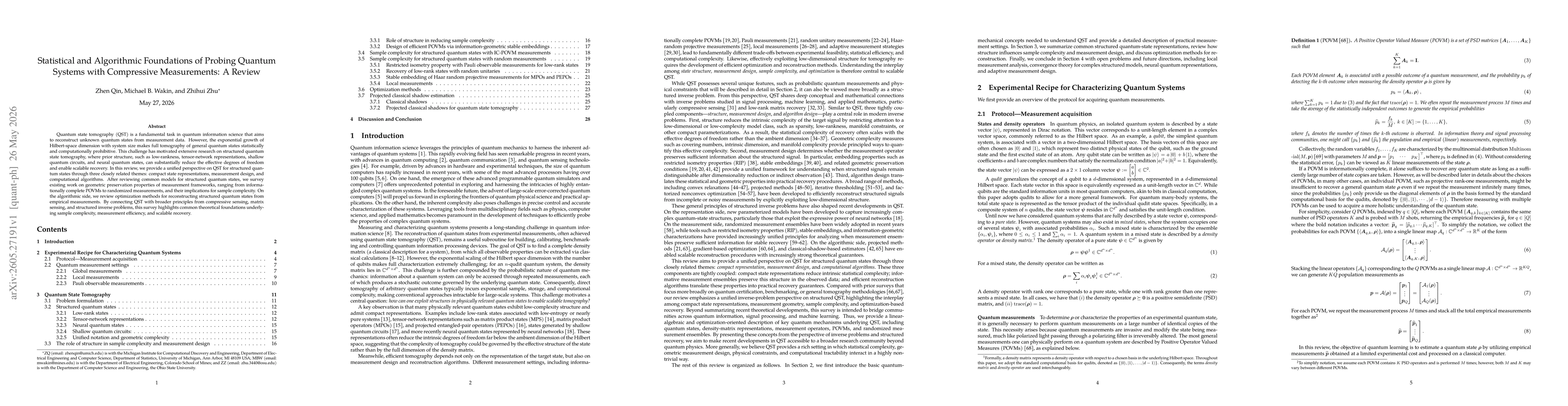 Thumbnail for Statistical and Algorithmic Foundations of Probing Quantum Systems with Compressive Measurements: A Review