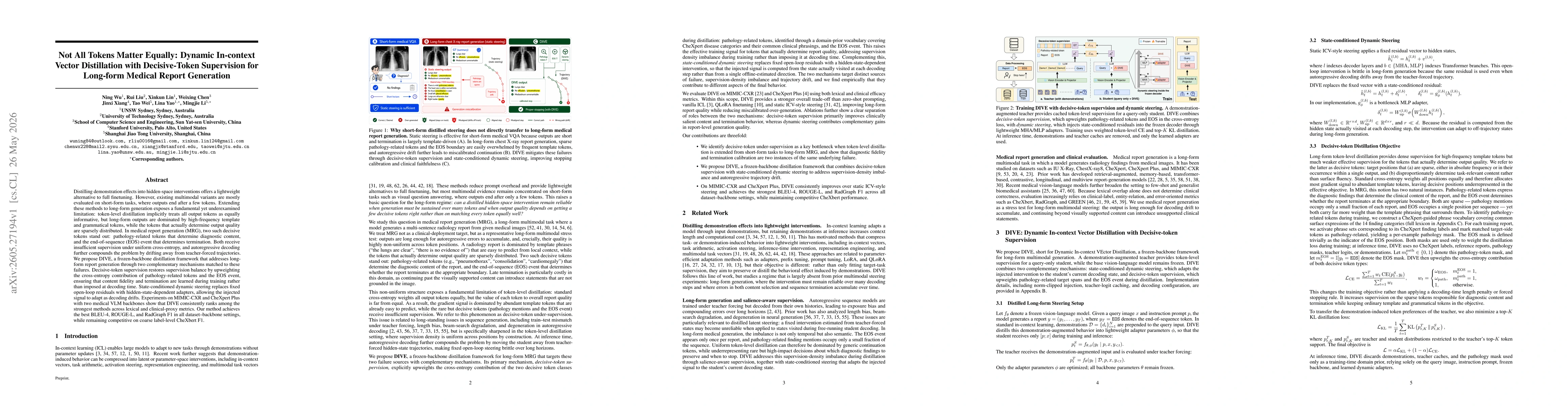 Thumbnail for Not All Tokens Matter Equally: Dynamic In-context Vector Distillation with Decisive-Token Supervision for Long-form Medical Report Generation