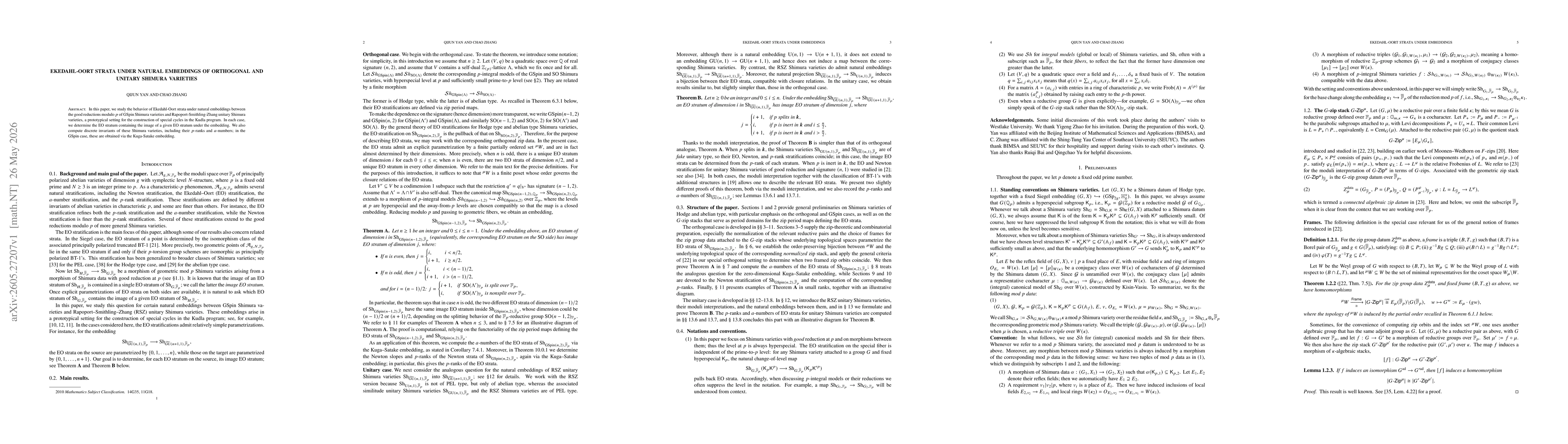 Thumbnail for Ekedahl-Oort strata under natural embeddings of orthogonal and unitary Shimura varieties