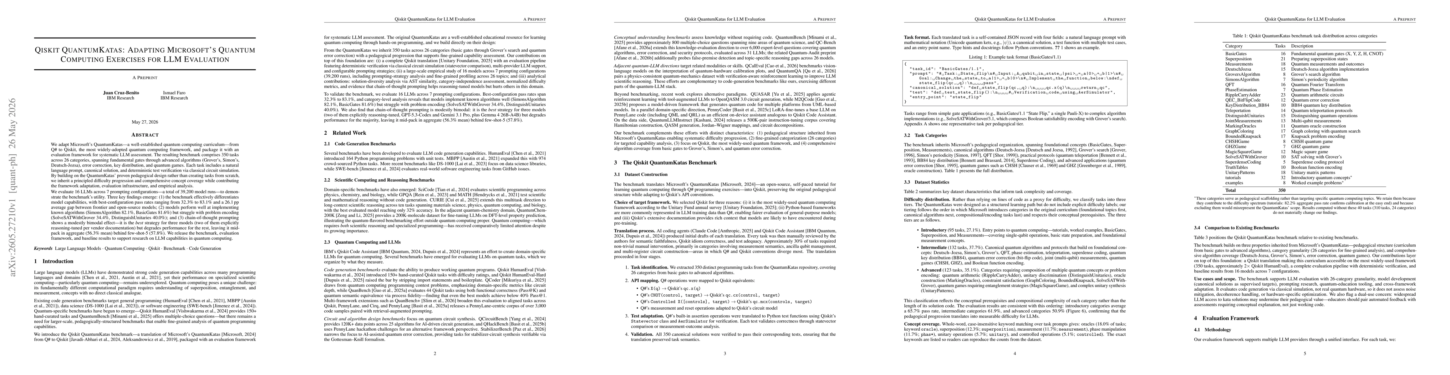 Thumbnail for Qiskit QuantumKatas: Adapting Microsoft's Quantum Computing exercises for LLM evaluation