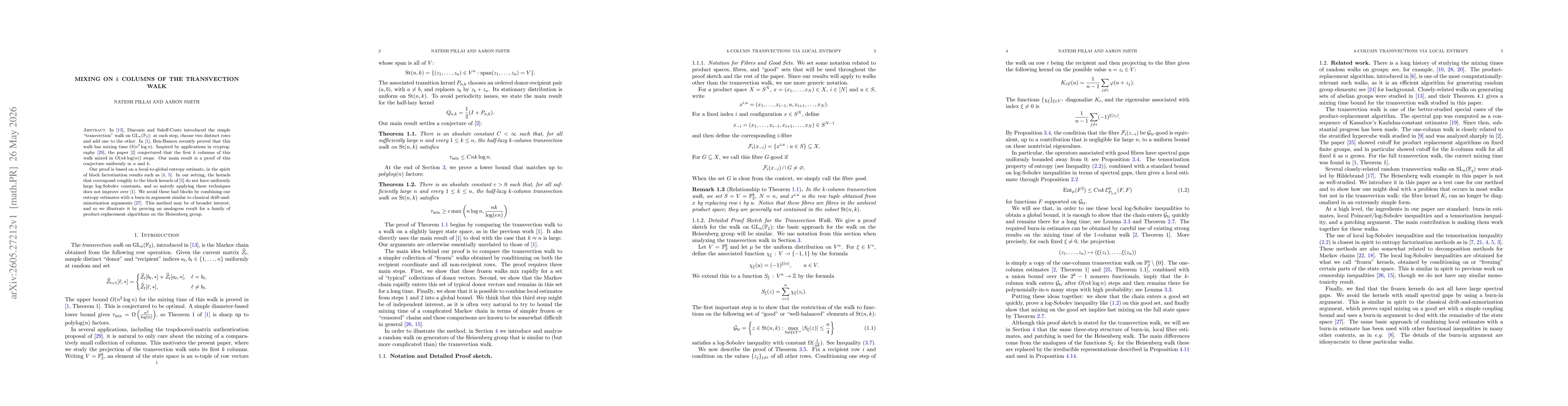 Thumbnail for Mixing on $k$ Columns of the Transvection Walk
