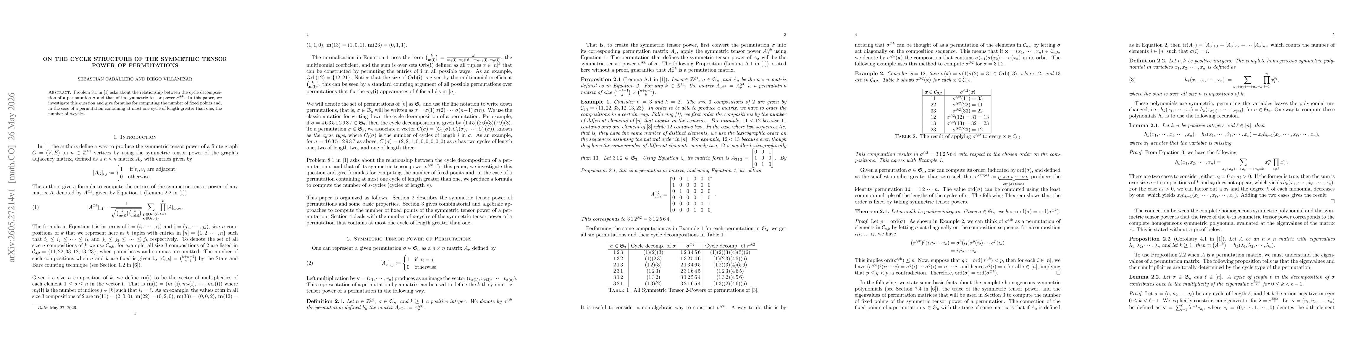 Thumbnail for On the cycle structure of the symmetric tensor power of permutations