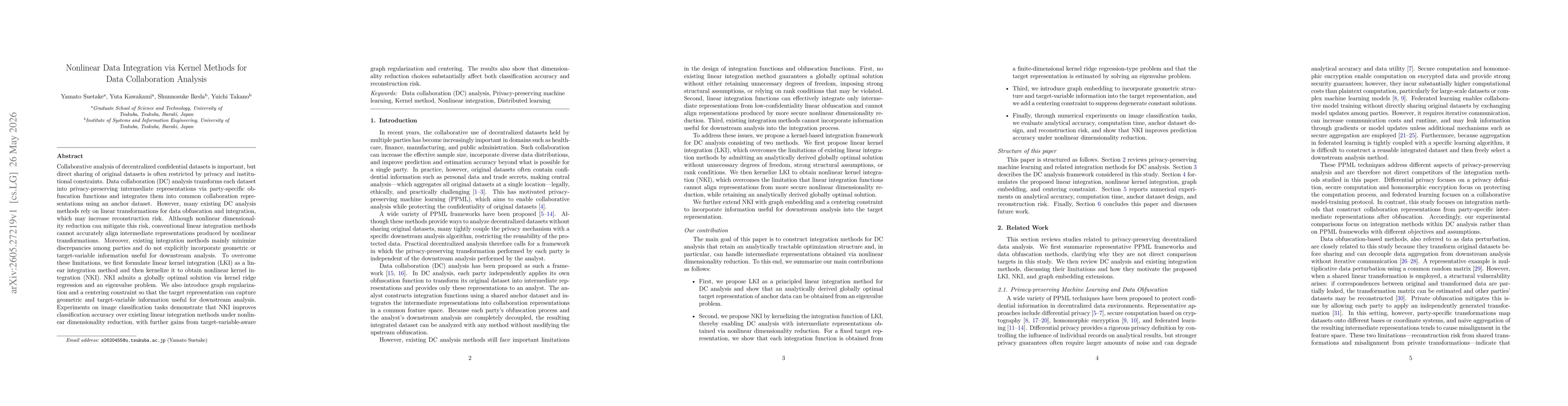 Thumbnail for Nonlinear Data Integration via Kernel Methods for Data Collaboration Analysis