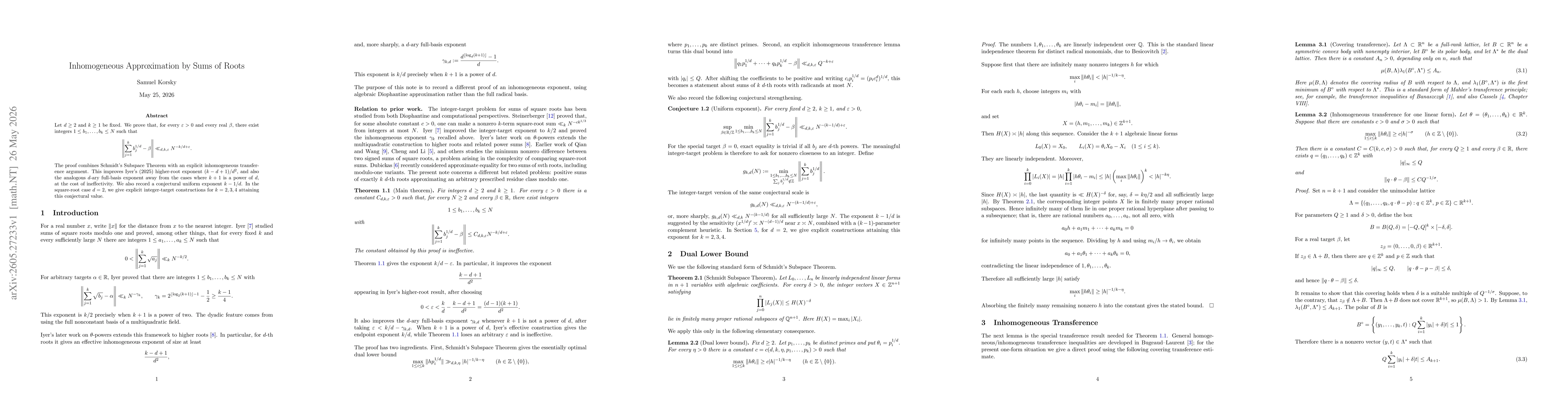 Thumbnail for Inhomogeneous Approximation by Sums of Roots