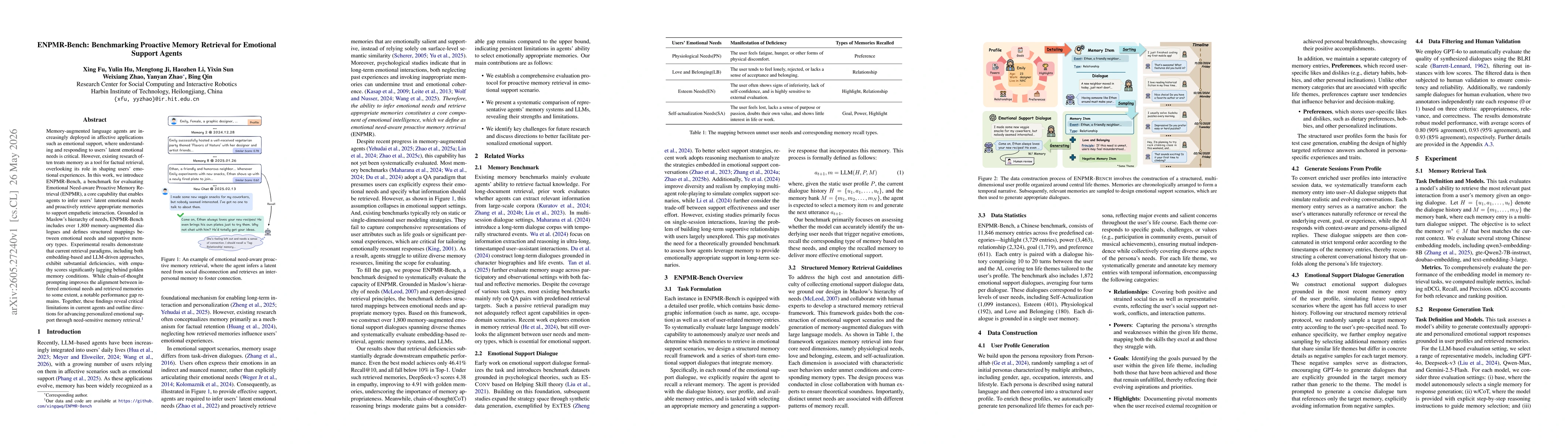 Thumbnail for ENPMR-Bench: Benchmarking Proactive Memory Retrieval for Emotional Support Agents