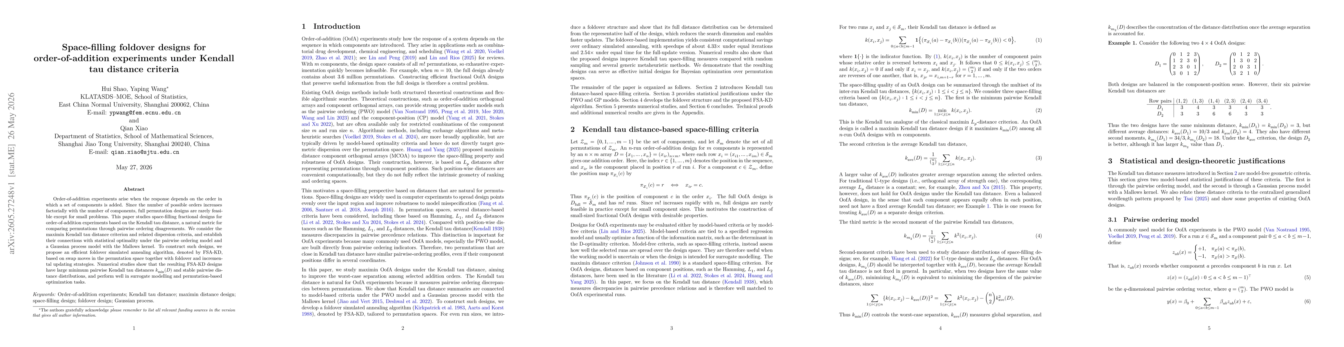 Thumbnail for Space-filling foldover designs for order-of-addition experiments under Kendall tau distance criteria